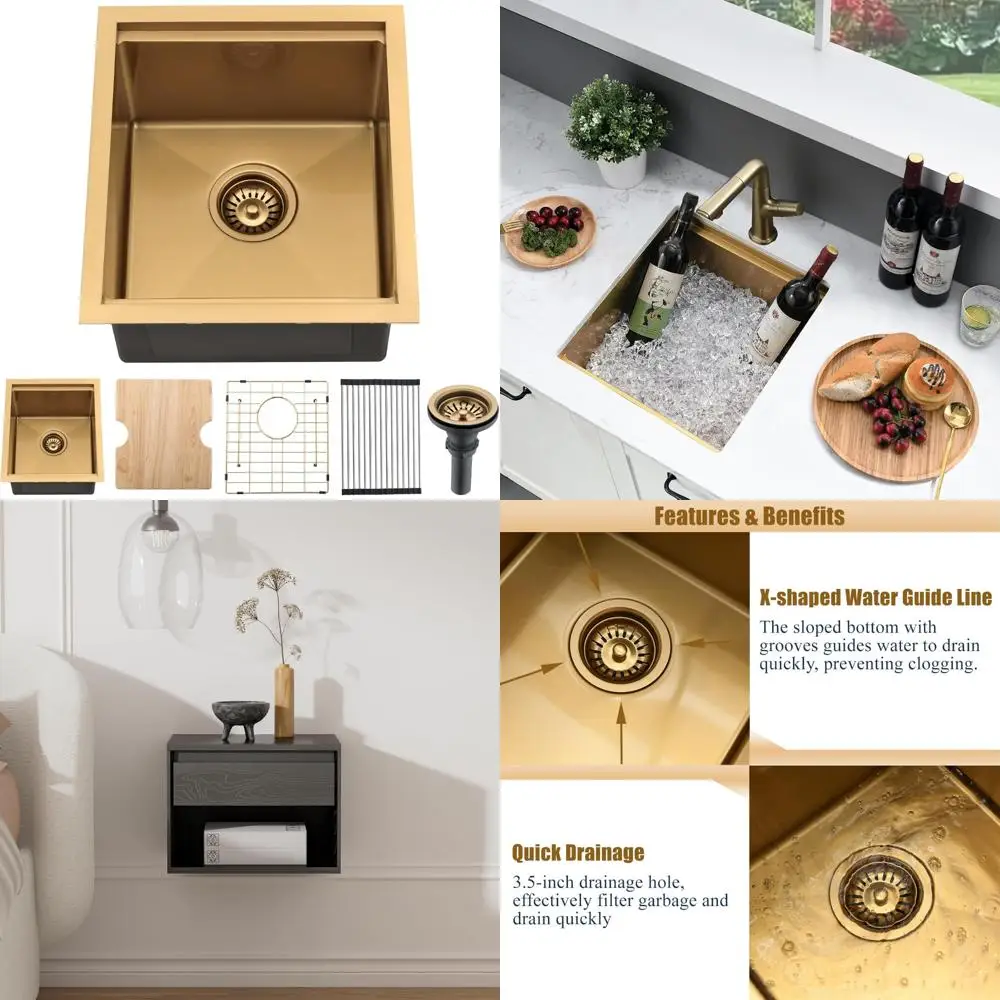 

Stainless Steel Undermount Bar Sink, 16x19 Inch Single Bowl Kitchen Sink, 18 Gauge for Small Spaces