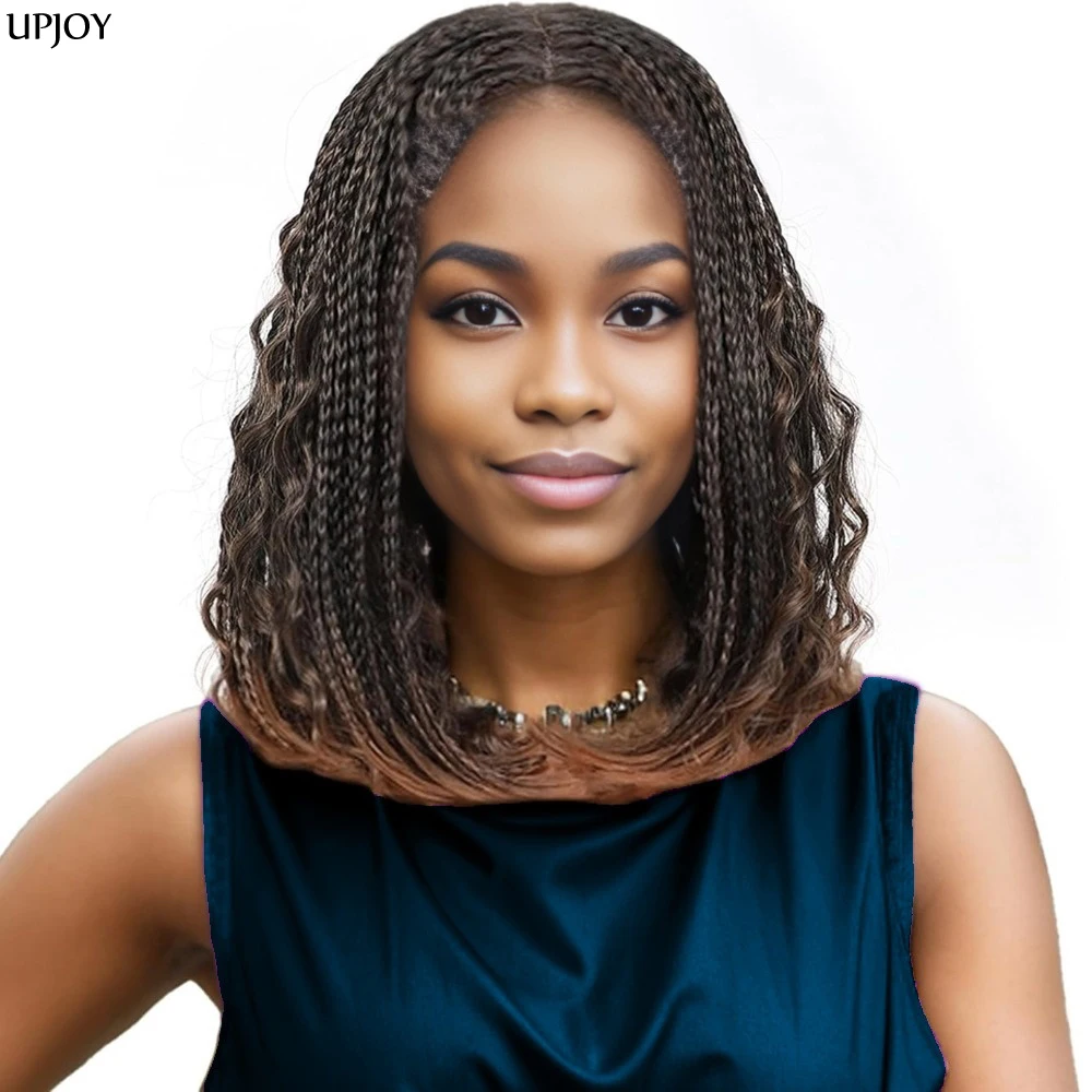 Boho Box Braids Crochet Hair Wigs 12 inch Short Goddess Box Braided Wigs for Women Ombre Brown Synthetic Hand Braided Black Wigs