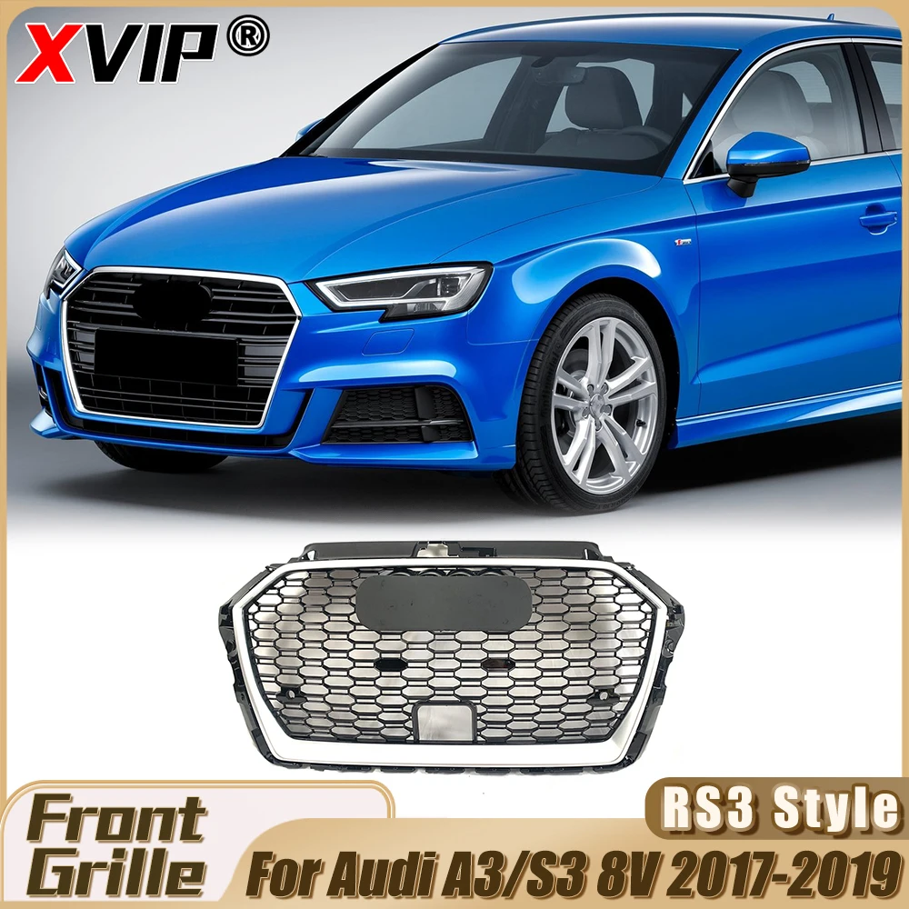 

XVIP Silver Frame RS3 Style Upper Grille With Black Ring With ACC For Audi A3 S3 8V Facelift 2017-2019 Bumper Grille Grille Mesh