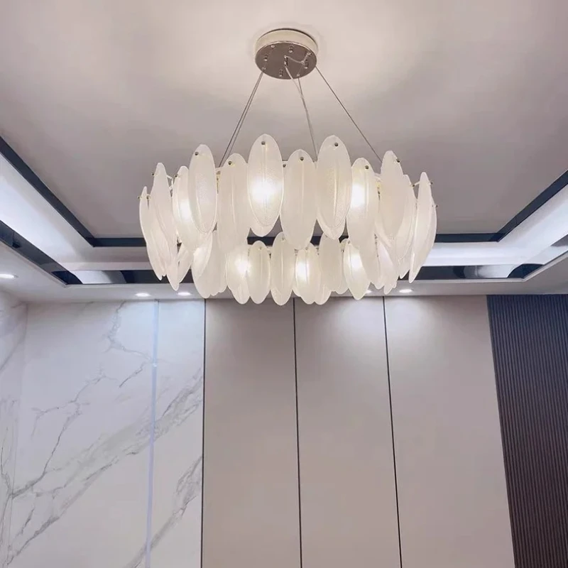 Postmodern Feather Glass Pendant Lights Art Round Chandeliers for Living Dining Room Bedroom Sofa Corner Cafe Home Accessories