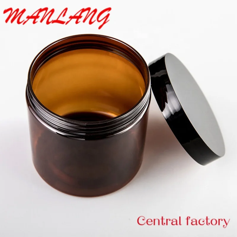 Custom  cosmetic food packaging 100ml 150ml 200ml 250ml 300ml amber black pet plastic cosmetic jar with white black lid