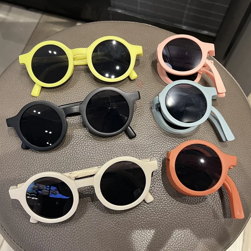 Vintage Children Small Frame Circle Sunglasses Boys Fashion Folding Sun Glasses Girl Outdoor Shading Eyewear UV400 Oculos De Sol