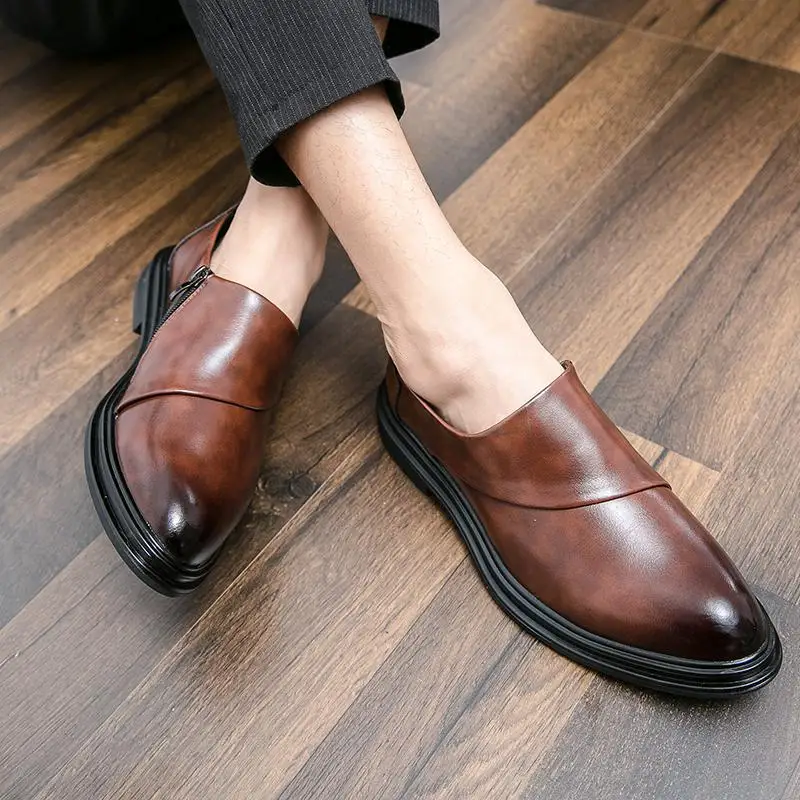 Chaussures en cuir de style coréen pour hommes, chaussures de bureau classiques rétro décontractées britanniques, chaussures de fête pour garçons, recommande d'augmenter les loisirs, noir