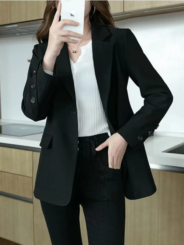 Blazers Womens Notched Single Breasted Solid Casual Office Lady All-match Daily Classic Chic Streetwear Top New Spring Autumn