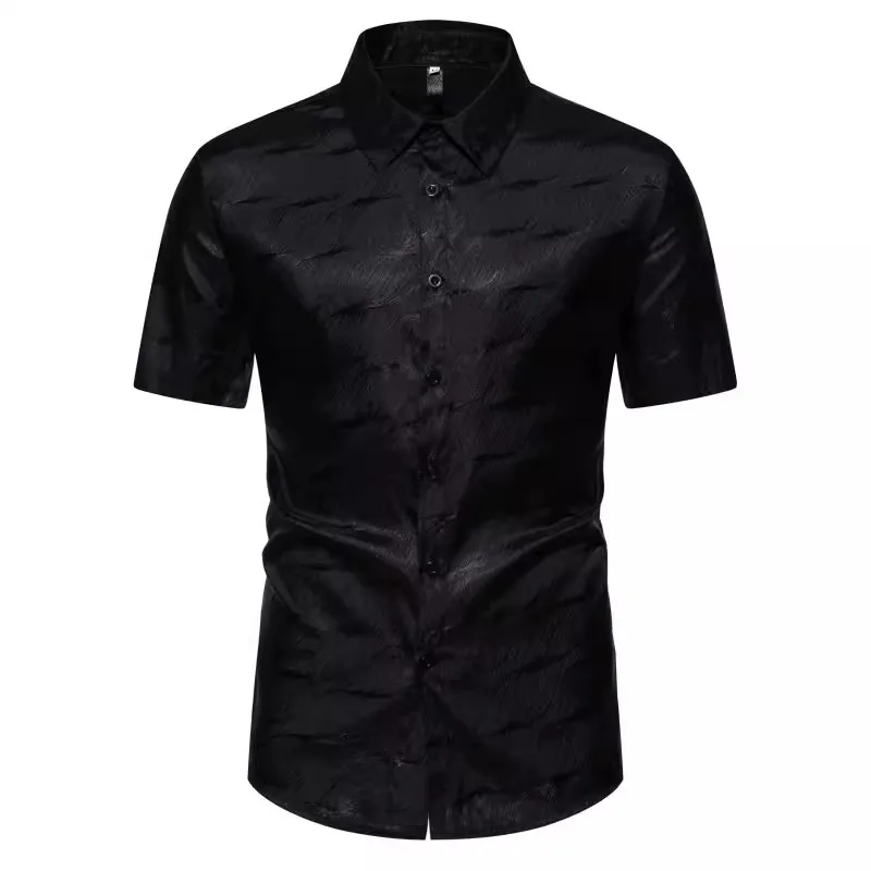 Luxury Ripple Jacquard Shirts Nightclub Designer Clothes Men Disco Party Costume Stage Camisas Mens Fashions Streetwear Shirt