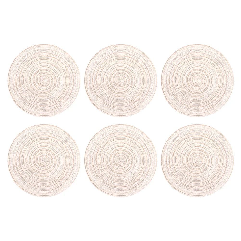 

6Pcs Round Decorative Placemats Woven Cotton Yarn Mats Dining Table Protective Place Mats Household Woven Placemats