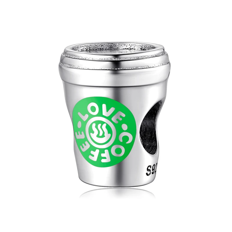 925 Sterling Silver Coffee Cup Thermos Drink Tool Pendant Charm Bead Fit Original Bracelet DIY Accessories