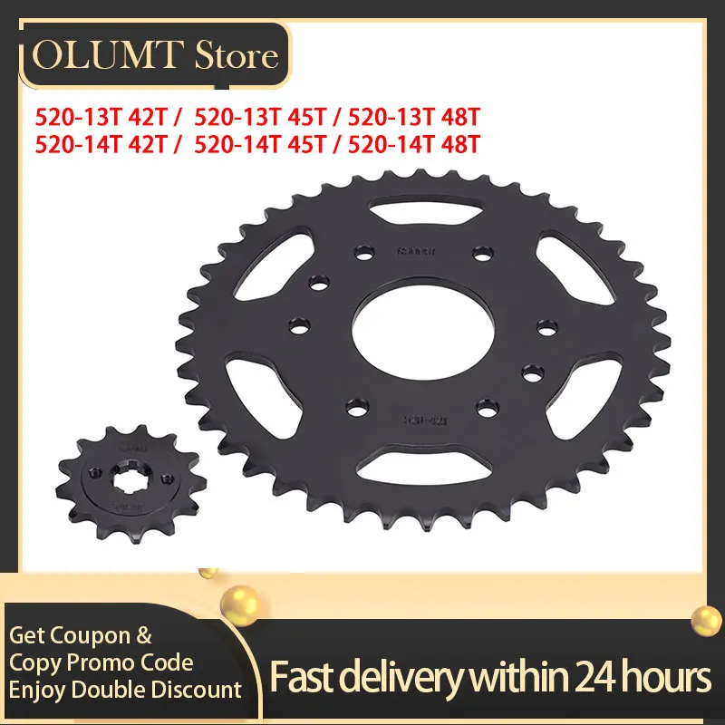 

520 Chain 13T 14T 42T 45T 48T Motorcycle Sprocket Gear For 125 ABS 125 RC ABS 200 ABS 200 RC