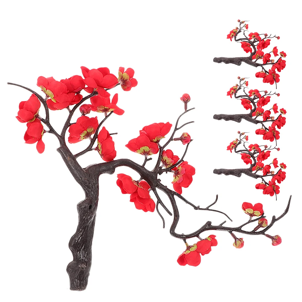 4 Pcs Flower Artificial Plum Blossom Bouquet Silk Plants Peach Cherry Chestnut Imitation Red Festival Decor