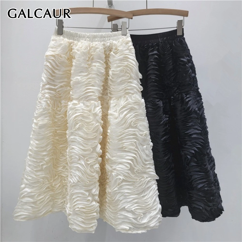 

GALCAUR Solid Spliced Folds Chic Skirt Female High Waist Loose Minimalist Elegant Women's Long Skirts Autumn Fashion Style New
