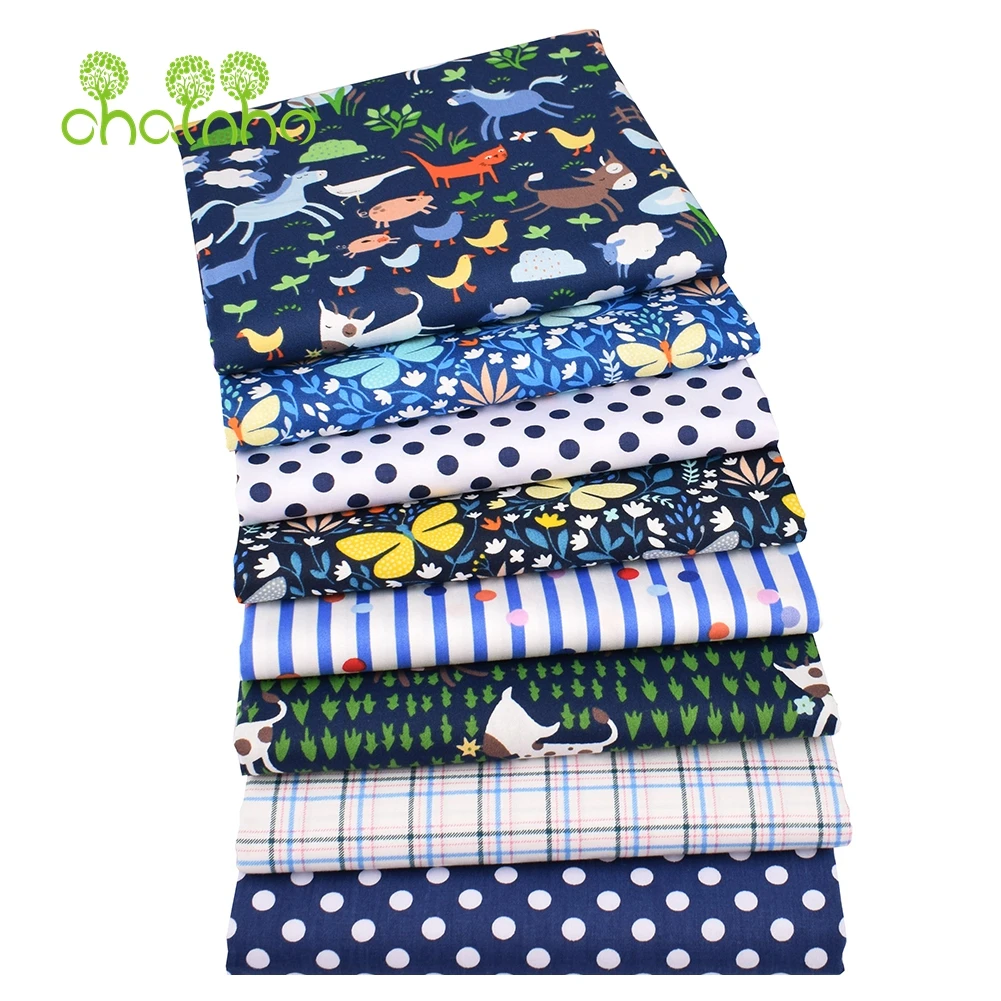 Chainho,Printed Twill Weave Cotton Fabric,Patchwork Cloth,DIY Sewing Quilting Material,Blue Farm Series,3 Specification,CC204