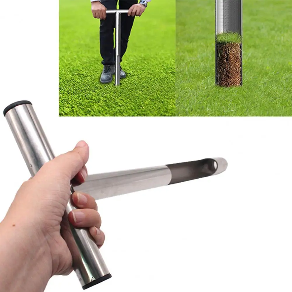 T-Style Handle Soil Sampler Tubular High Hardness Stainless Steel Soil Test Probe Outdoor Tubular Golf Course Sampler Probe