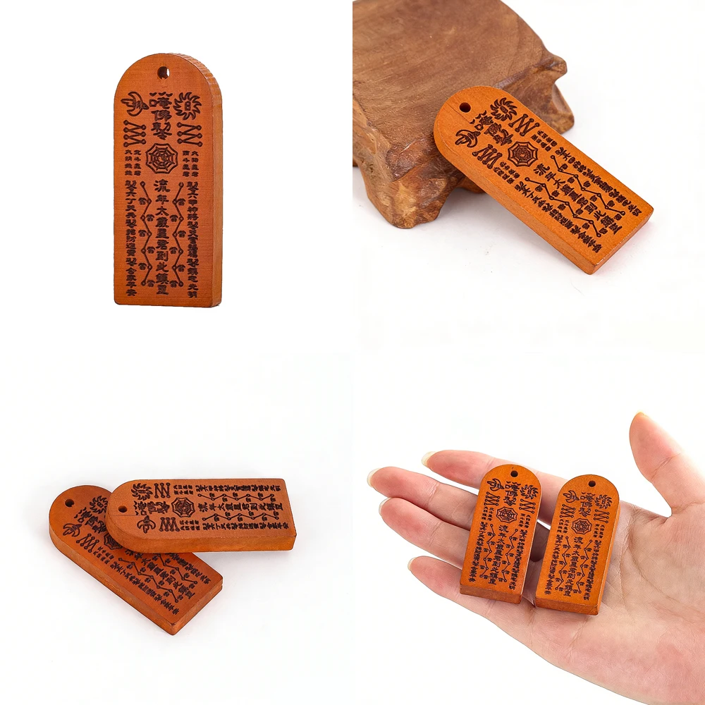 Traditional Chinese Natural Peach Wood Hand Carved Tai Sui Talisman Pendant Feng Shui Blessing Ornament for Home Car DIY Decor