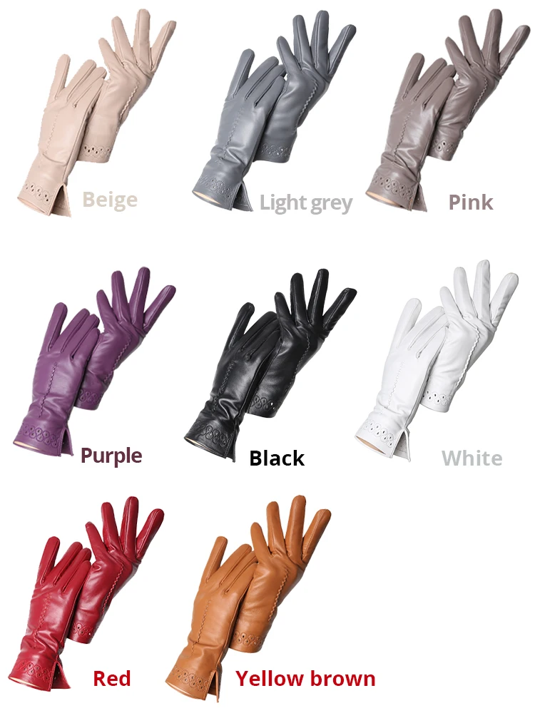 Women\'s sheepskin gloves winter warm plus velvet short thin driving female color leather gloves new high-end embroidery2229