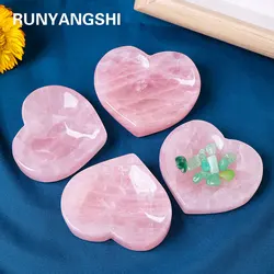 1pc Natural Stones Gem Carving Rose Quartz Plate Heart Crystal Bowl For Reiki Healing Meditation Decoration