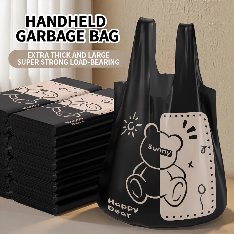 Saco de lixo bonito de urso de pelúcia para uso doméstico, extra grosso, portátil, grande, estilo colete de dormitório, acessível, cozinha e banheiro