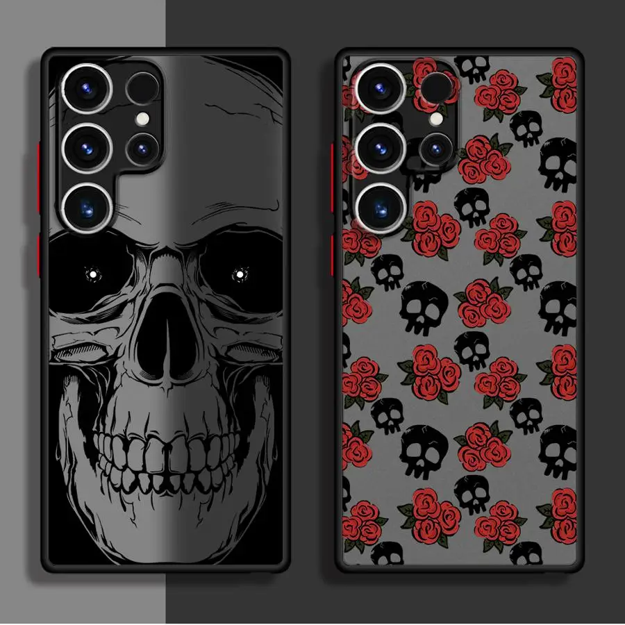 Case for Samsung Galaxy S9 S24 FE S21 S25 Edge S10 S22 Plus S23 Ultra S20 Back Phone Cover Skull Head And Rose