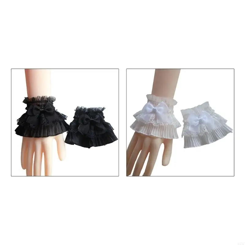 L5YC Ruffle Lace False Sleeve Sweater Lace Sleeves Detachable Wrist Cuffs Decor Steampunk Mesh Lace Horn Cuffs