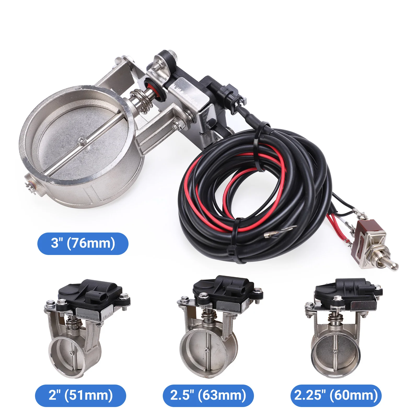 Silver 12V Exhaust Control Valve Low Pressure Electric Exhaust Cout out Vlave 2