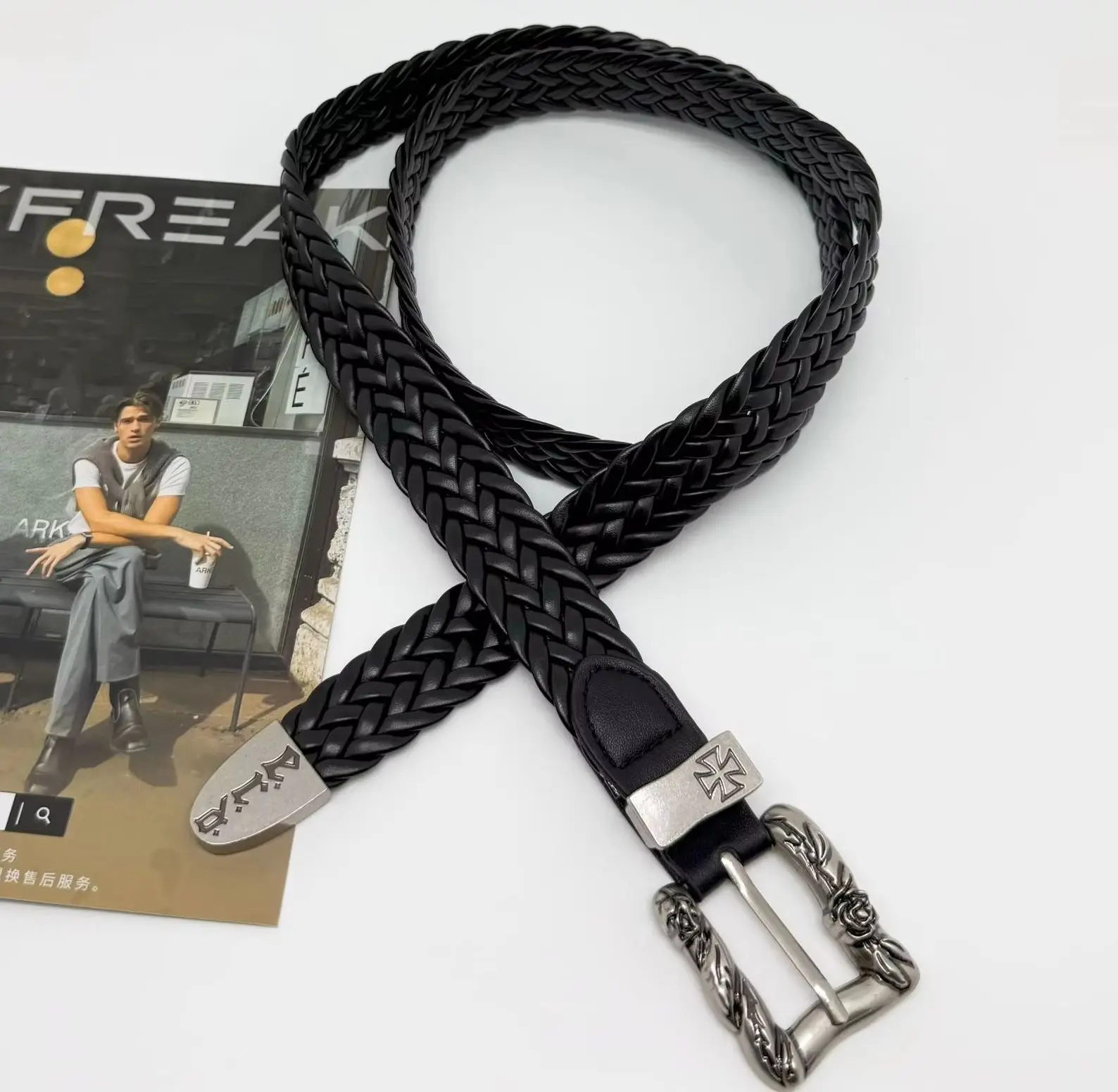 

Vintage woven belt, rose cross, high-end feel, no punching belt, high street