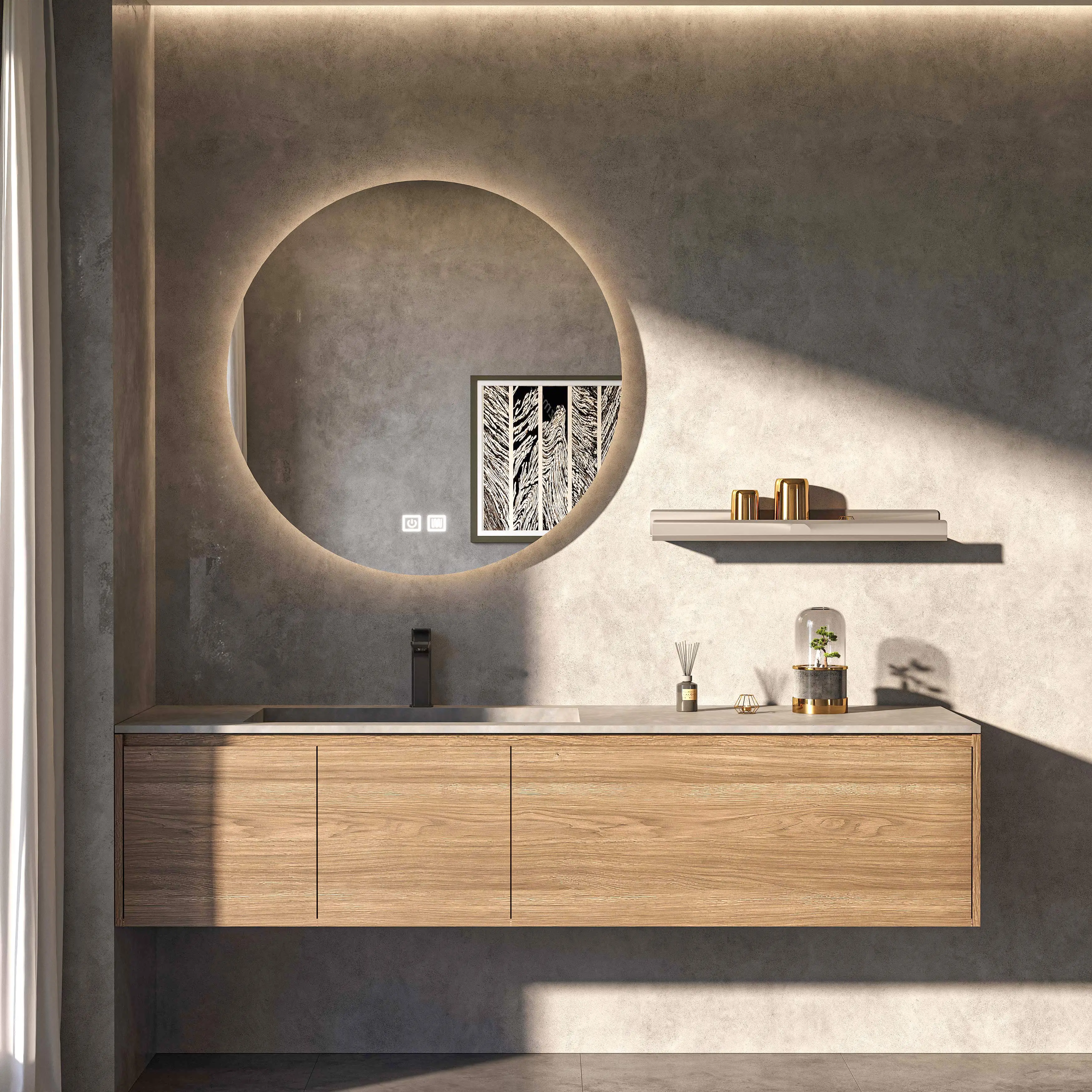 

HV-Design Wall-mounted Rectangular Storage Cabinet with Integrated Sink and Smart Mirror for Apartment and Villa Bathrooms*