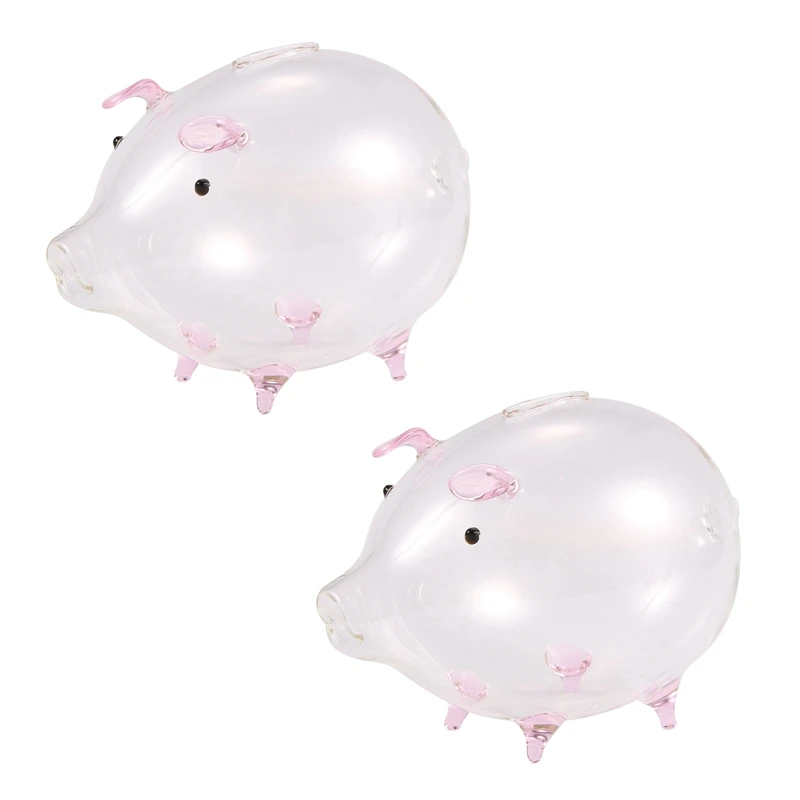 Hucha de cerdo para niños, Caja de Ahorro de monedas, recuerdo de cristal transparente, regalo de cumpleaños, 2 unidades