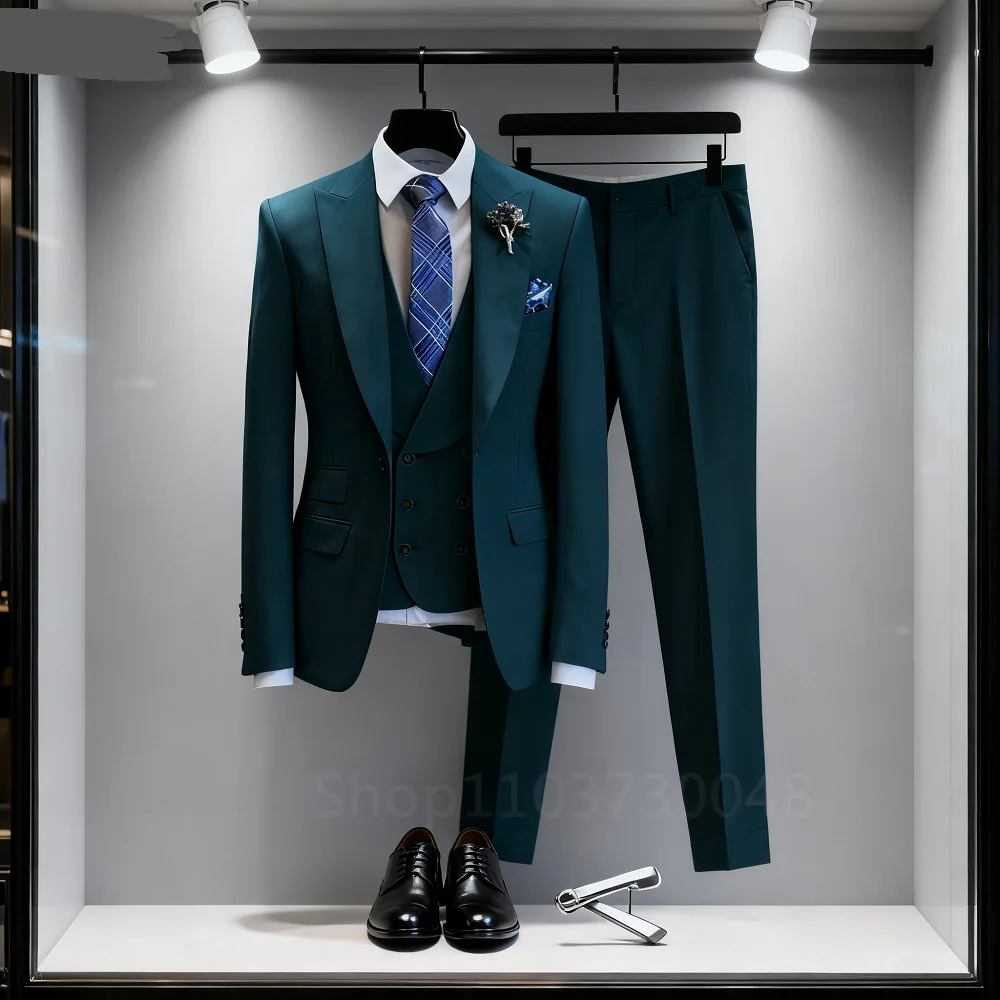 

High-End Slim Fit 3 Pcs Set Formal Wedding Suits for Men Casual Business Groom Tuxedos with Jacket Vest Pants for Party Prom