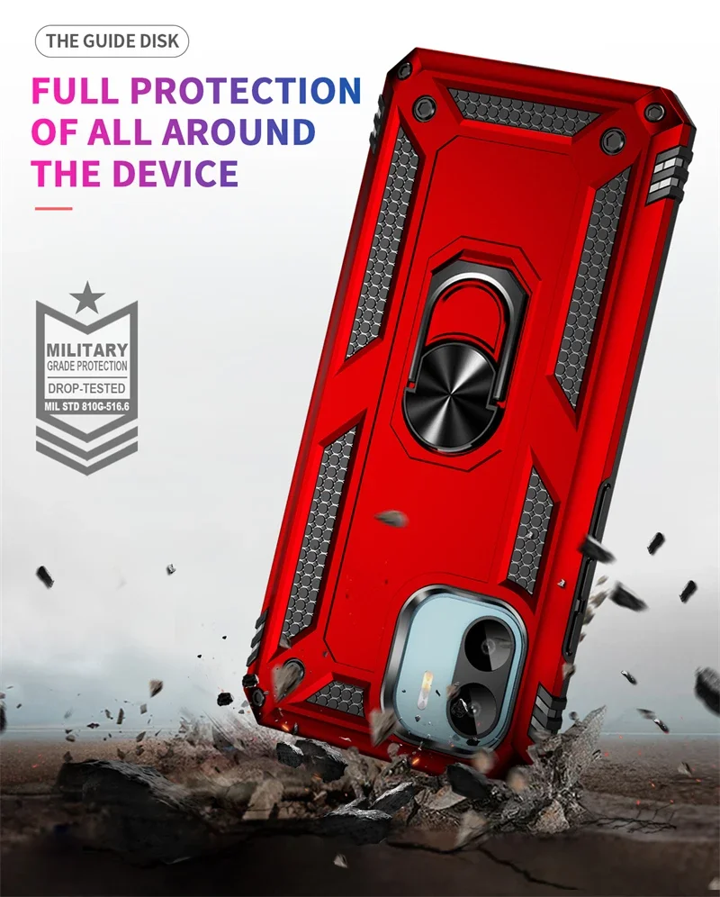 For Xiaomi Redmi A1 220733SI Case Car Magnetic Metal Ring Stand Phone Case For Redmi A2 23028RN4DG Shockproof Armor Back Cover