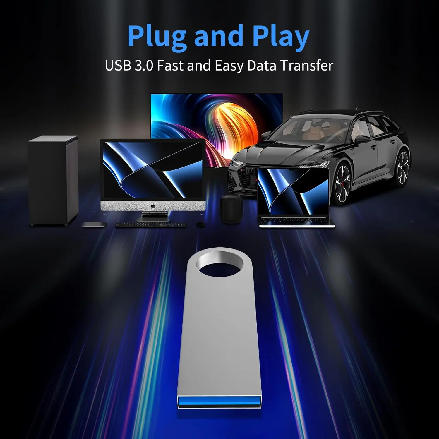 JavicTech USB 3.0 Flash Drive  High Speed USB 3.0 Thumb Drives Sleek Metal Flash Drives with Keychains, Memory Stick, USB Drive