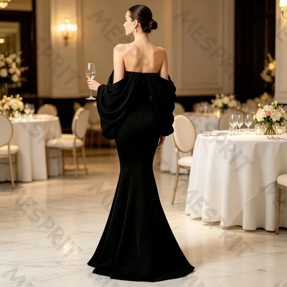 Customized Light Luxury Strapless Satin Mermaid Evening Gowns with Off Shoulder Long Sleeves Crystal Beaded Trailing New Dresses