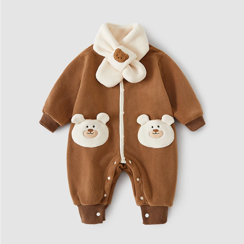 

UNITIM Kids Baby Girls Bodysuits Bear Applique Newborn Boys One-piece Jumpsuits 2PCS Autumn Winter Toddler Boys Rompers Overalls