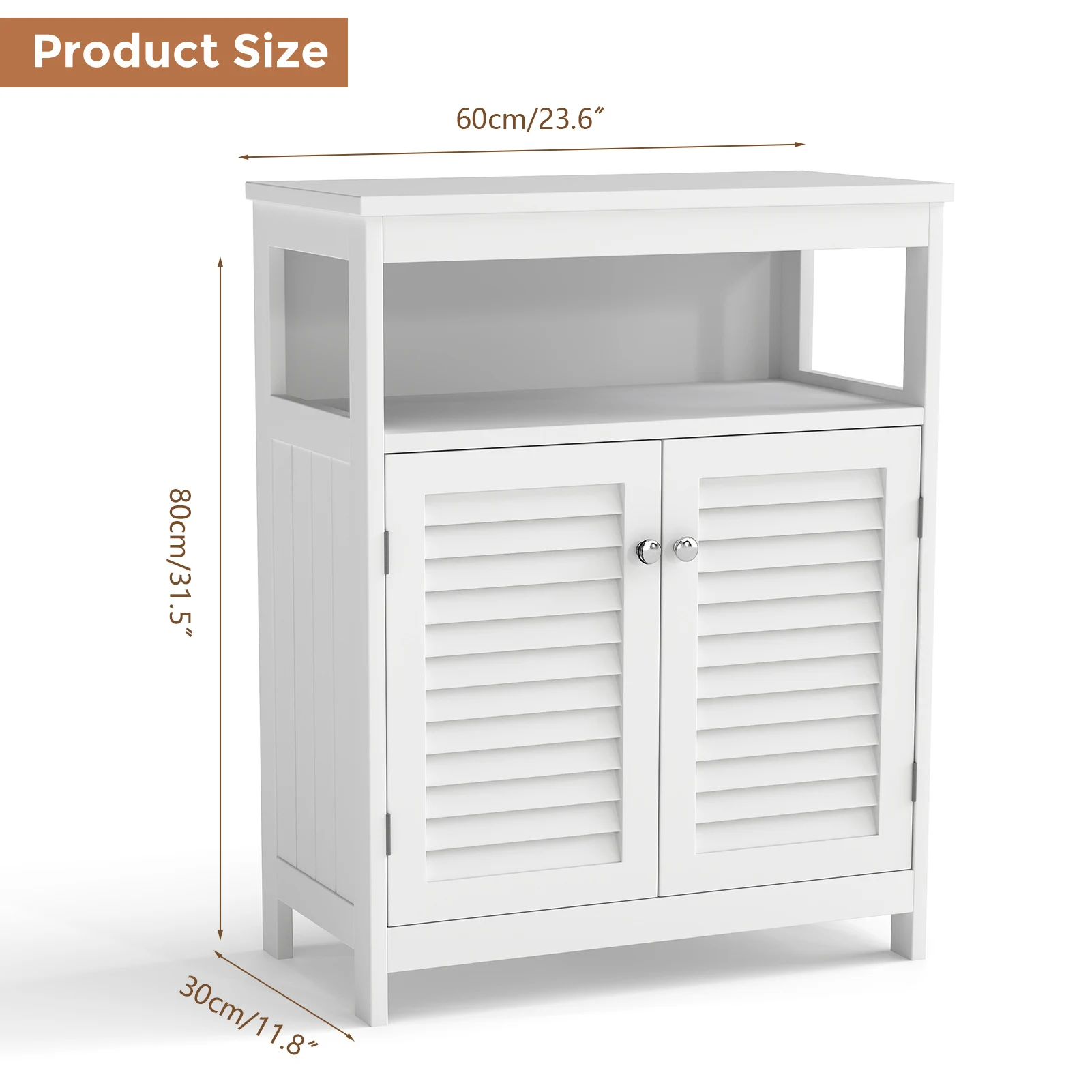 Bathroom Storage Cabinet White Waterproof Wooden Freestanding Cabinet with Removable Shelf Shutter Doors for Home Hotel