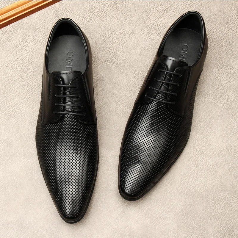 Summer Mens Wedding Shoes Luxury Handmade Genuine Leather Breathable Hollow Fashion British Style Black Dress Social Shoes Man