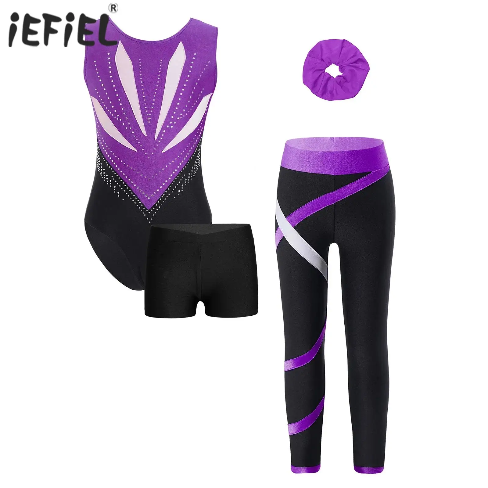 conjuntos-de-ginastica-de-bale-infantil-roupa-esportiva-sem-mangas-com-laco-e-strass-collant-com-shorts-leggings-e-faixa-de-cabelo