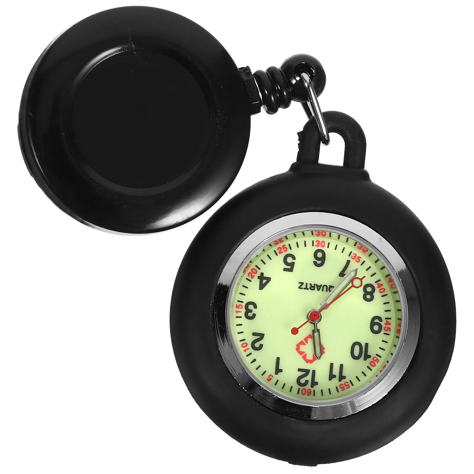 Badge Reel Nurse Pocket Watch Fashion Clip-on Hanging Watch Black Luminous Lightweight Clear Number Smiling Face
