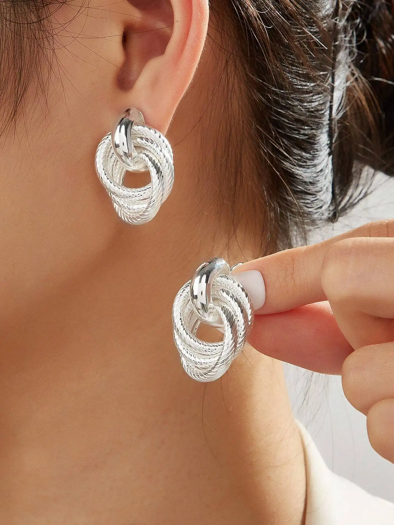 Gold Tone Twisted Knot Stud Earrings for Women, Textured Metal Minimalist Statement Jewelry