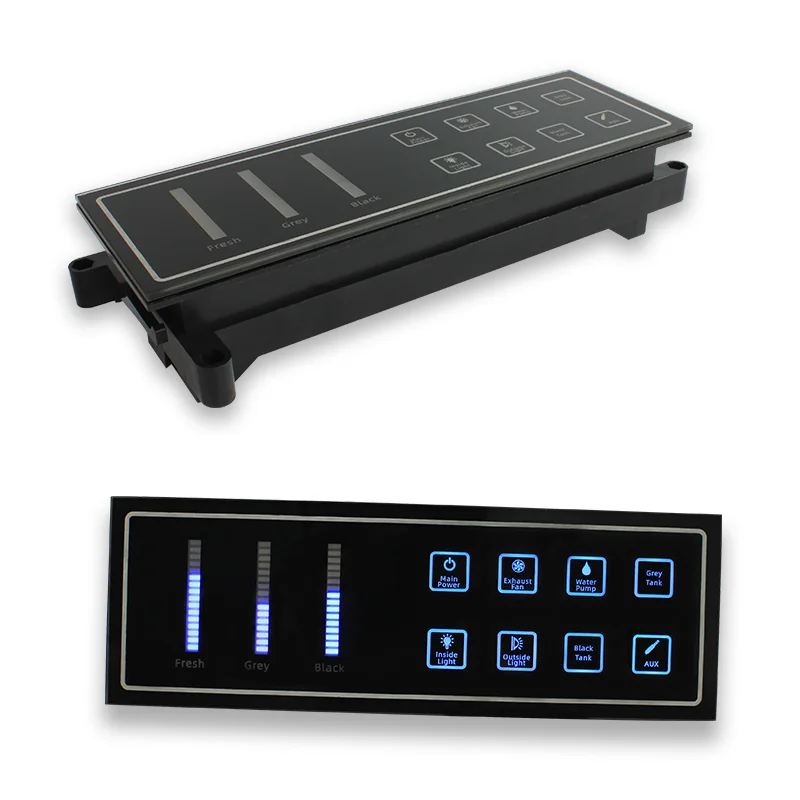 8 Gang 3-Way RV Switch Control Panel Blue LED Waterproof Touch Switch Panel With Water Level Display