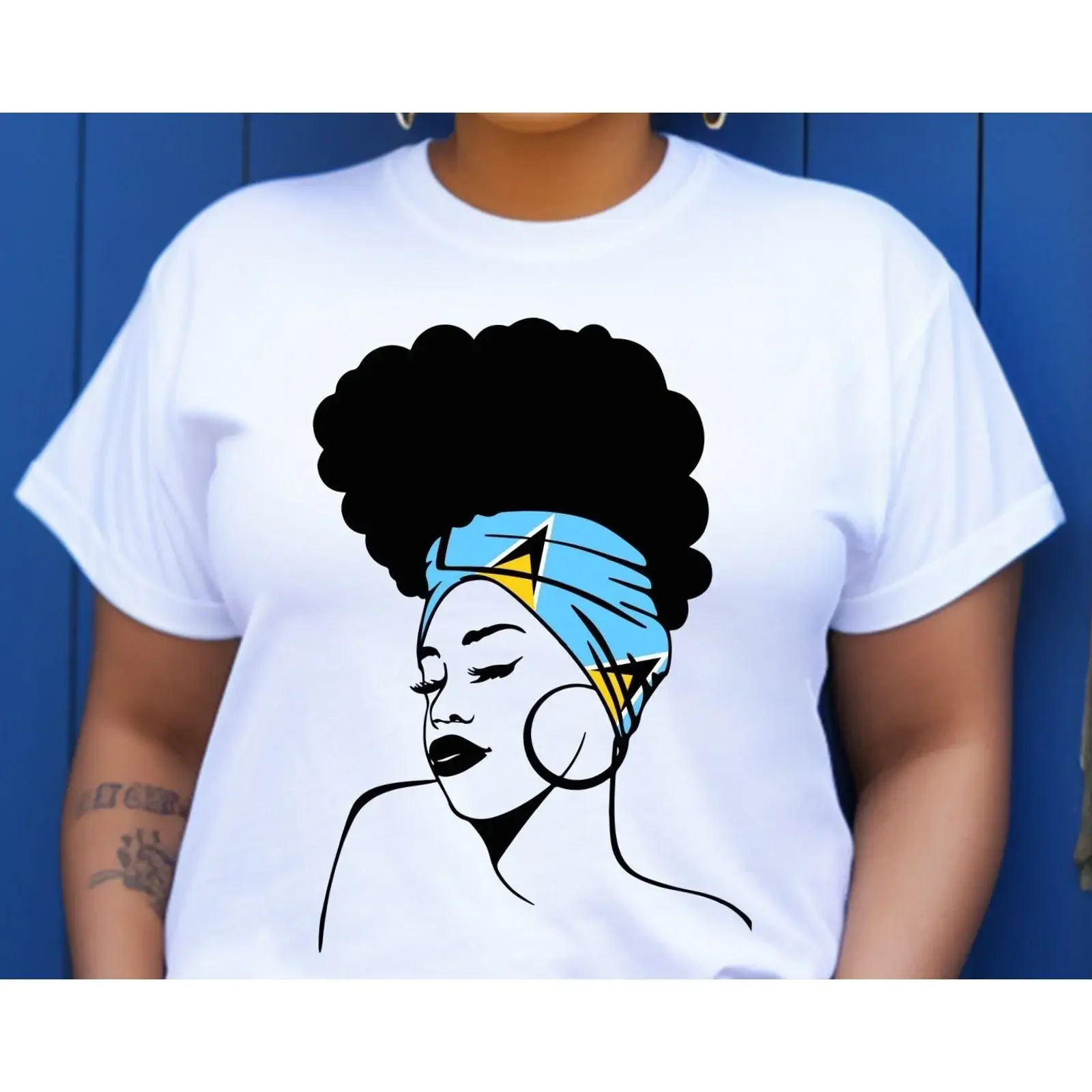 St Lucia Flag T Shirt Afro Hair Wrap Lucian Souvenir vintage Washed Slightly Casual Stretched graphic Soft Breathable Stylish
