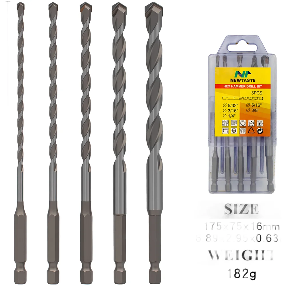 Carbide-Tipped Triangle Drill Bits 5PCS Hex Shank for Multi Material Use Including For Wood Concrete Marble Brick Vitrified