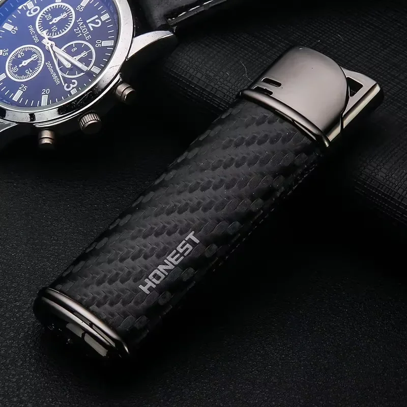 HONEST Jet Torch Lighter Butane Gas Leather Metal Cigar Lighters With Gift Box Cigarette lighter Without Gas