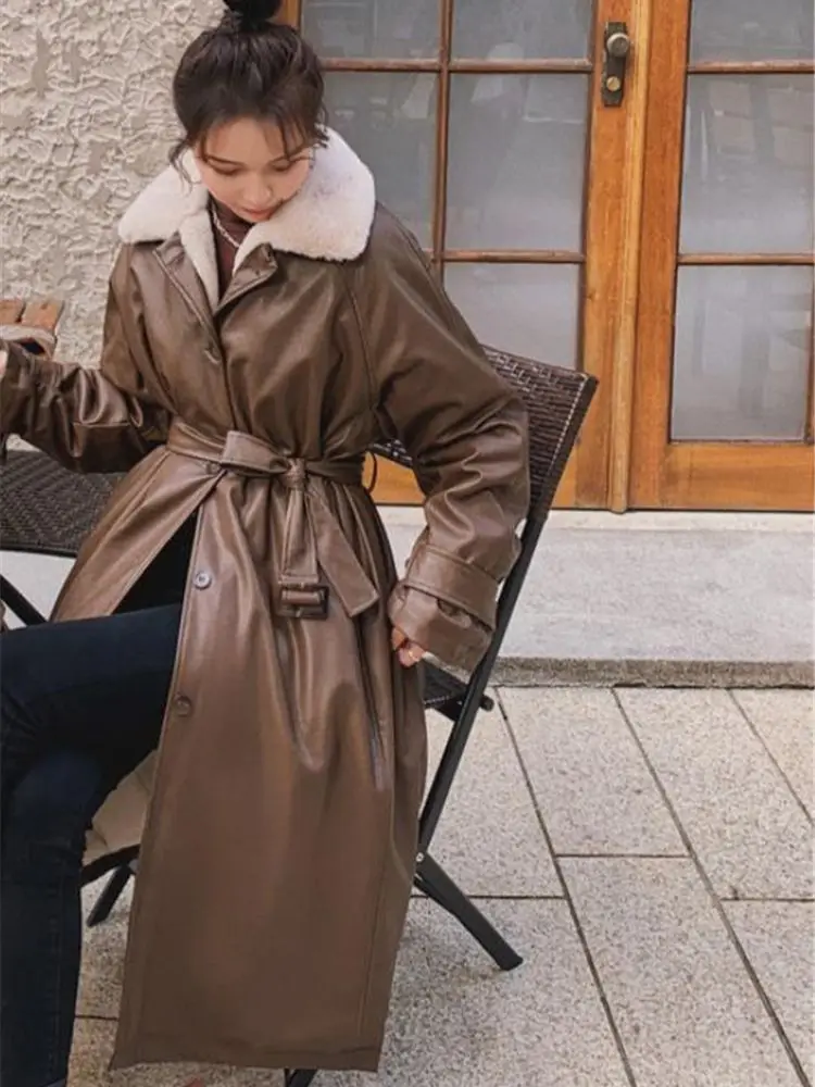 Manteau de veste en cuir PU pour moto, parka en fourrure mi-épaisse et ample, style coréen, plus velours, imitation laine d'agneau, Y3170, hiver 2023