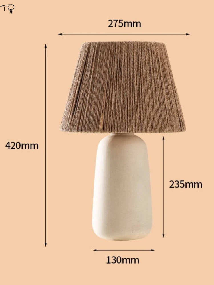 Imagem -05 - Wabi-sabi-candeeiro de Mesa de Tecelagem de Cerâmica Corda de Cânhamo Abajur Led Arte Minimalista Luzes de Mesa Decorativas Quarto Estudo Sala de Estar E27