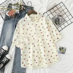 new style printed short-sleeved shirts for women, loose, artistic, versatile, small and fresh, half-sleeved women's shirt tops