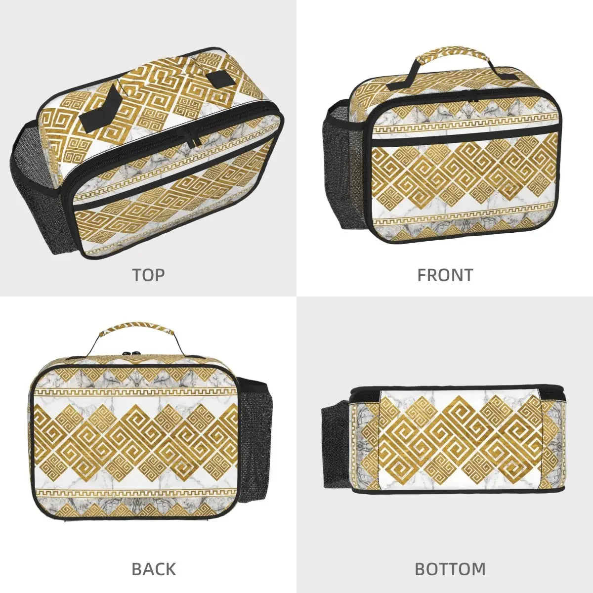 Greek Meander - Greek Key White Marble And Gold Insulated Lunch Bag for Women Office Cooler Thermal Food Box Tote  Lunch Boxes