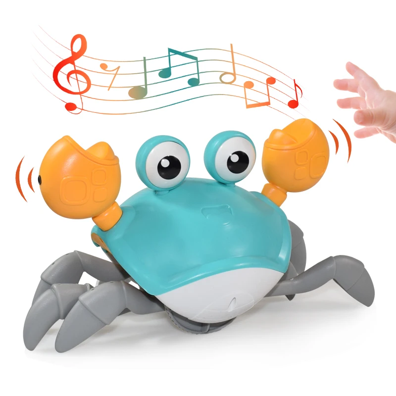 Crawling Crab Baby Toys with Music LED Light Up Musical Toys for Toddler Automatically Avoid Obstacles Interactive Toys for Kids