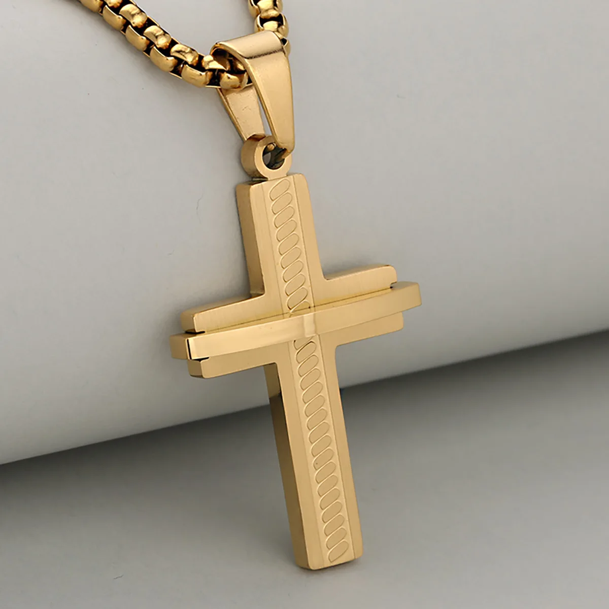 Street Versatile Personality Simple Versatile Stainless Steel Three-Dimensional Cross Pendant Necklace For Men And Women