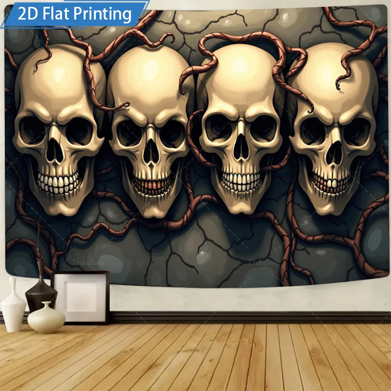 قطعة واحدة من نسيج الجدار على شكل جمجمة قوطية - ديكور رعب داكن لغرفة المعيشة أو غرفة النوم