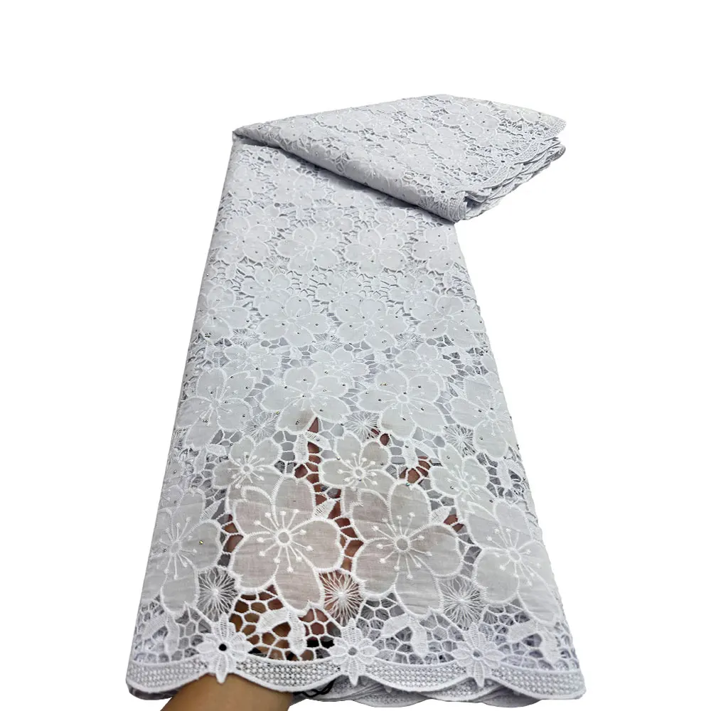 

2025 High-Quality Africa Nigerian Sequins Cotton Embroidery Lace Fabric Tulle for Wedding Party Dress Chiffon 5 Yards