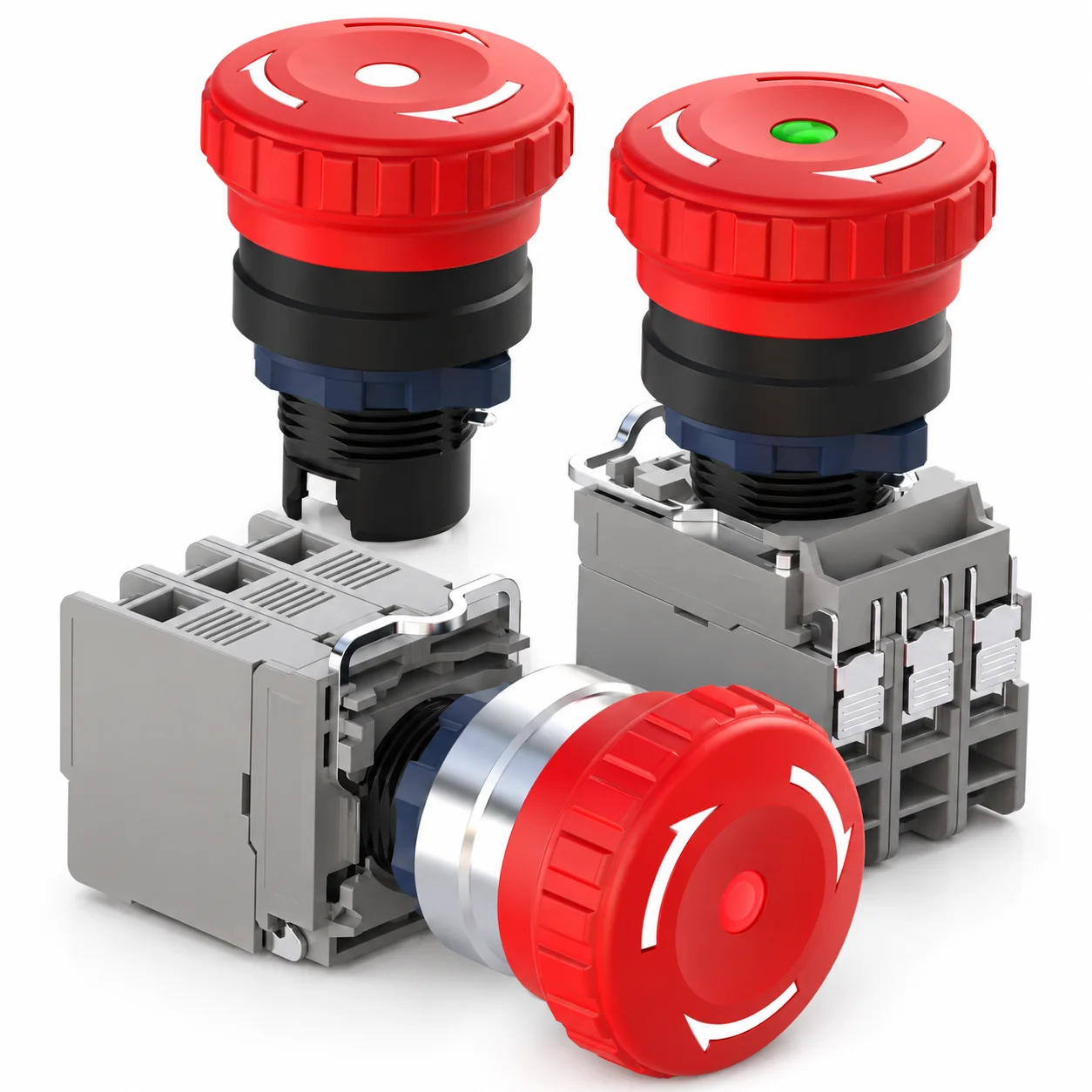 LANBOO 22MM SA2 25A High Current Plastic Mushroom Button Emergency Stop 1NO1NC 2NC 3NC Screw Pin with LED