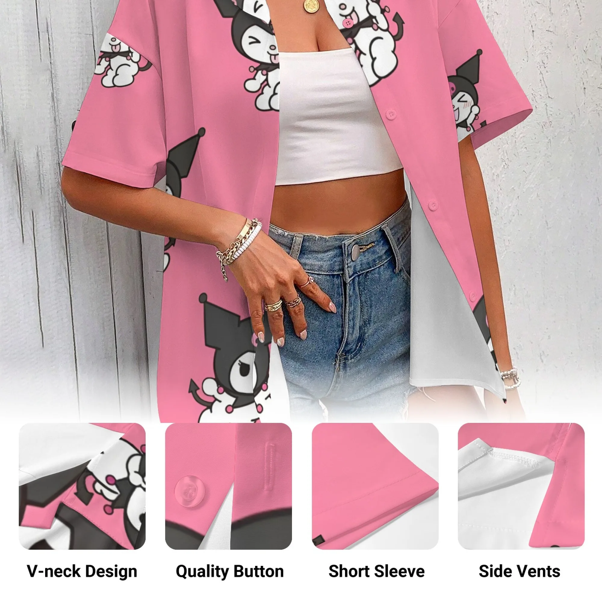 قميص Kuromi S ملابس نسائية قميص Kuromi قميص نسائي بأكمام طويلة مراجعات كورية العديد من ملابس الفتيات تي شيرت نسائي Y2k امرأة علوية N